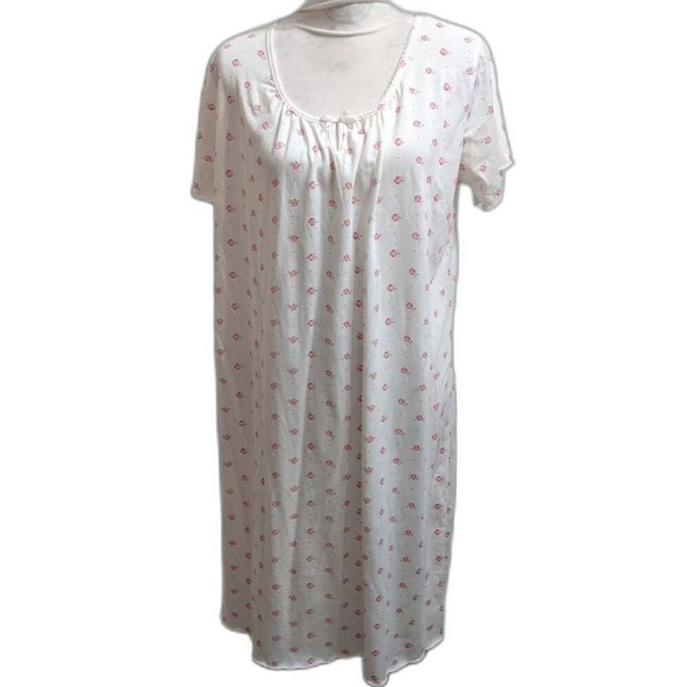 Cottagecore Nightgown Cotton White Pink Rosebud Gown Medium